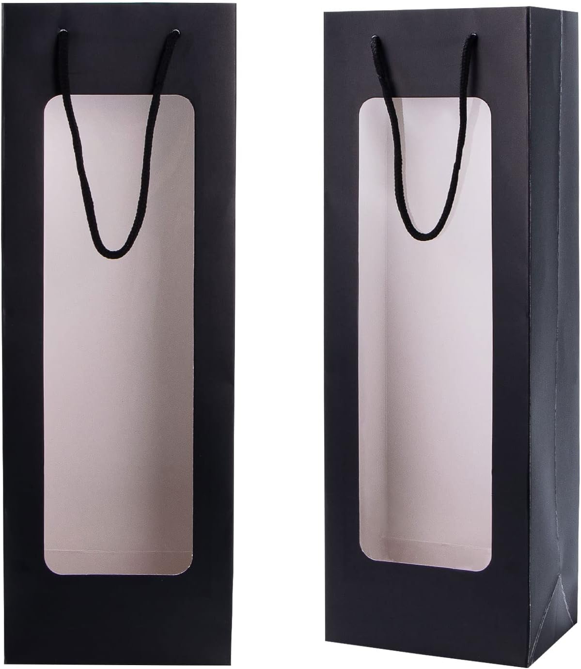 [20 Pack] Black Wine Gift Bags with Clear Window – Premium Paper Bottle Bags with Rope Handles, Perfect for Wine, Champagne & Liquor, Size 14.17" H x 4.9" W x 3.34" D