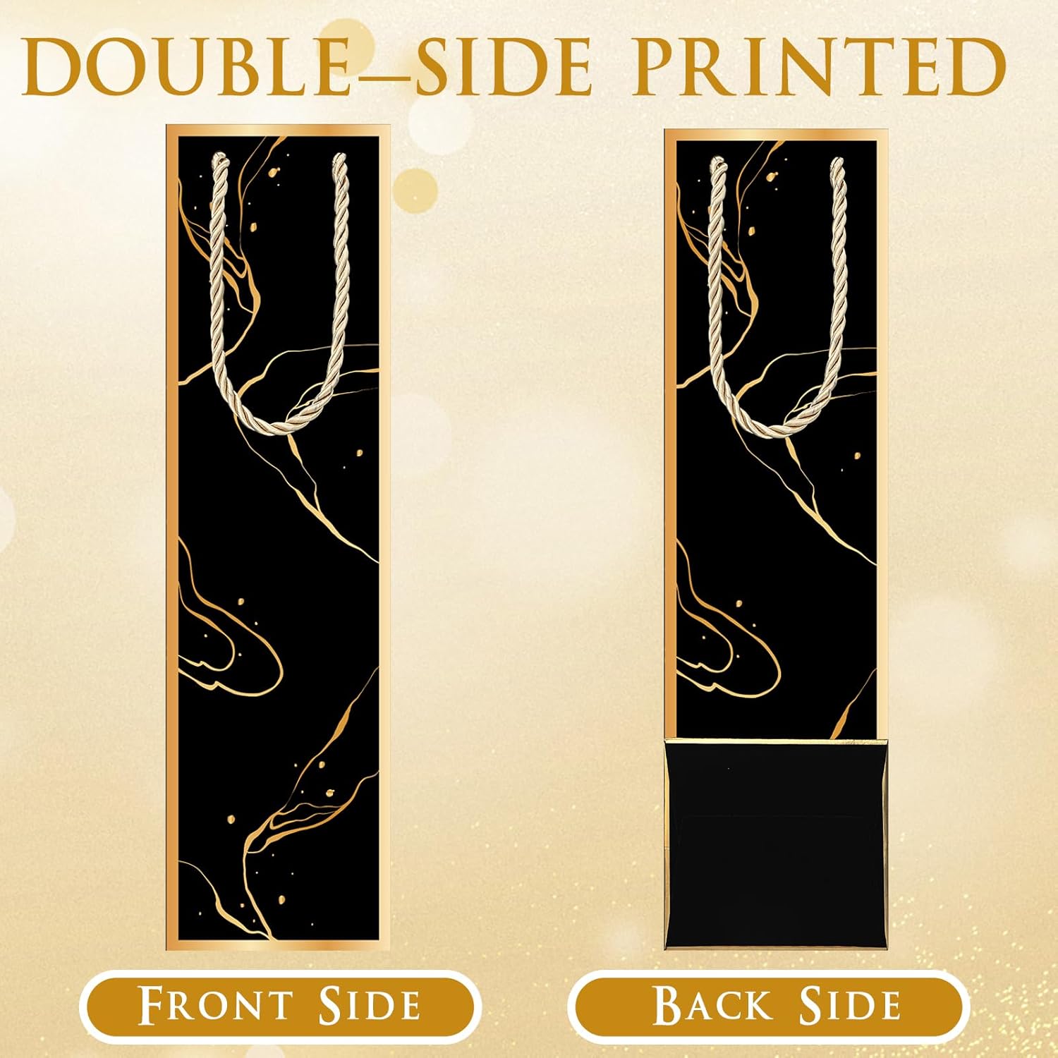 [20 Pack] Black & White Marble Wine Gift Bags with Gold Foil – Includes 20 Gold Tissue Papers, Premium Paper Bottle Bags with Rope Handles, Perfect for Wine, Champagne & Spirits, 13.8" H x 3.5" W x 3.5" D