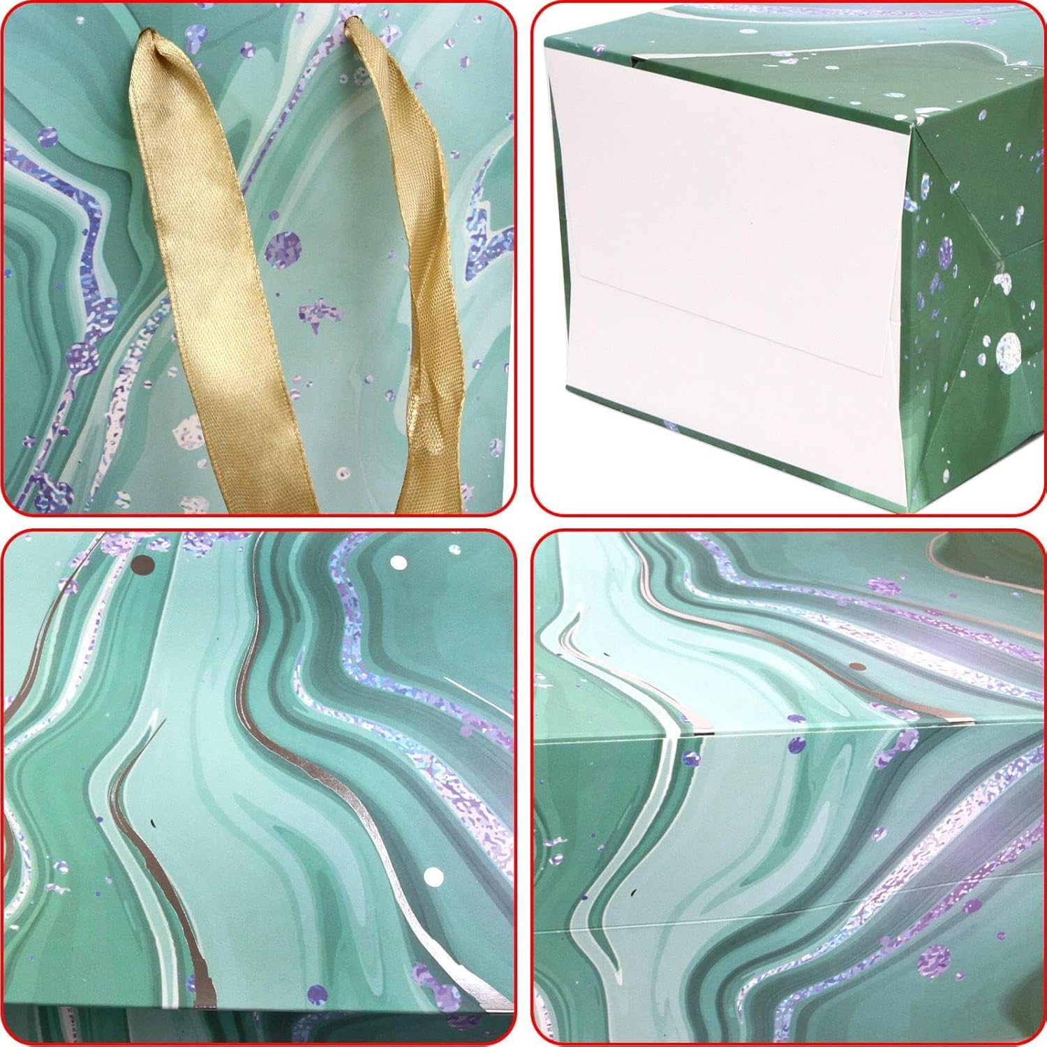 [12 Pack] Marble Wine Gift Bags – Luxury Gold Foil Handled Bags, Assorted Colorful Marble Patterns for Wine, Champagne, Spirits & Bottles (Random Assortment), Size 4" W x 14" H x 4.7" D