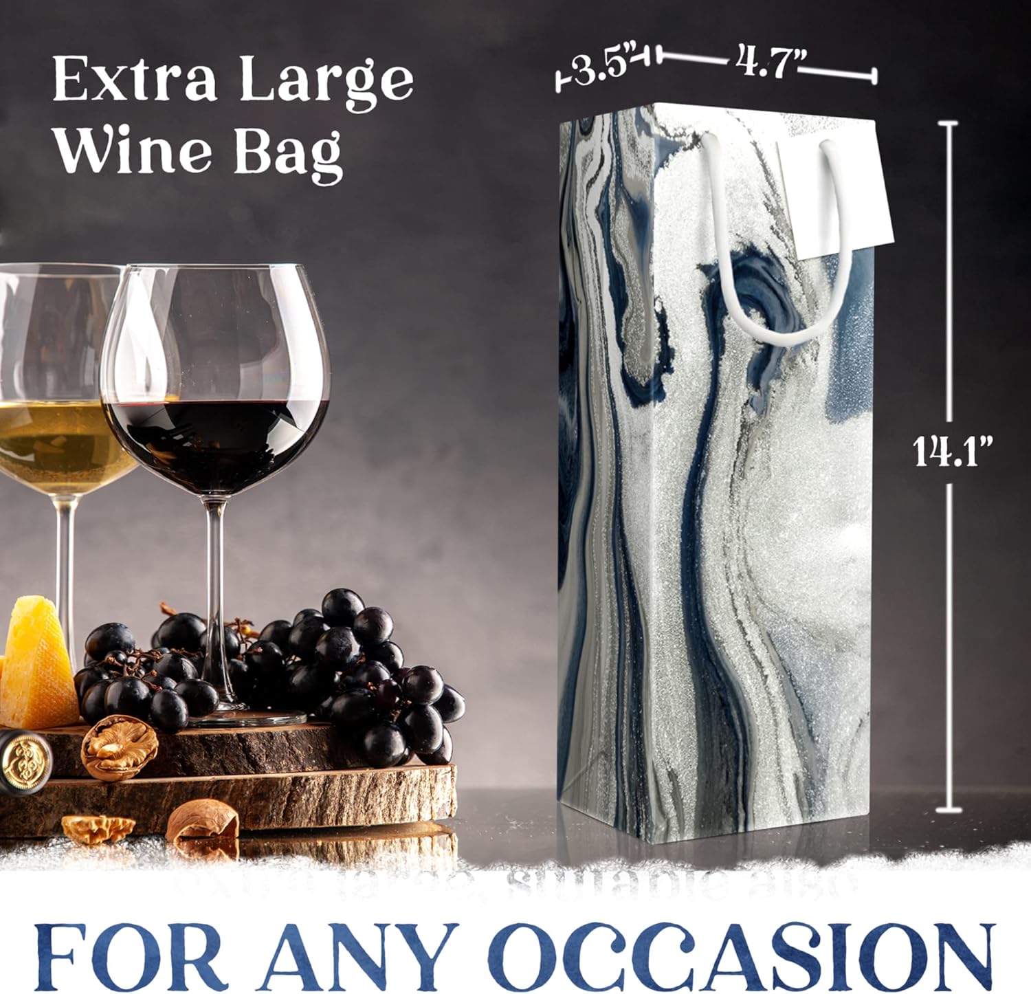[12 Pack] Premium Wine Gift Bags – Stylish Thickened Paper Bottle Bags with Sturdy Handles, Perfect for Wine, Champagne & Liquor, Size 3.5" W x 4.7" D x 14.1" H