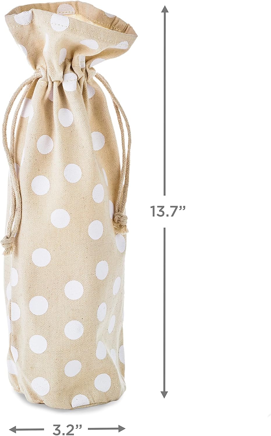 [3 Pack] Fabric Drawstring Wine Bottle Bags – Reusable Canvas Gift Bags with White Polka Dots, Eco-Friendly Pouch for Wine, Champagne & Spirits, Size 13.7" H x 3.2" Diameter