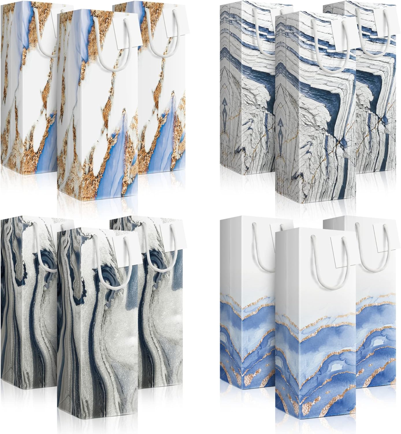 [12 Pack] Premium Wine Gift Bags – Stylish Thickened Paper Bottle Bags with Sturdy Handles, Perfect for Wine, Champagne & Liquor, Size 3.5" W x 4.7" D x 14.1" H