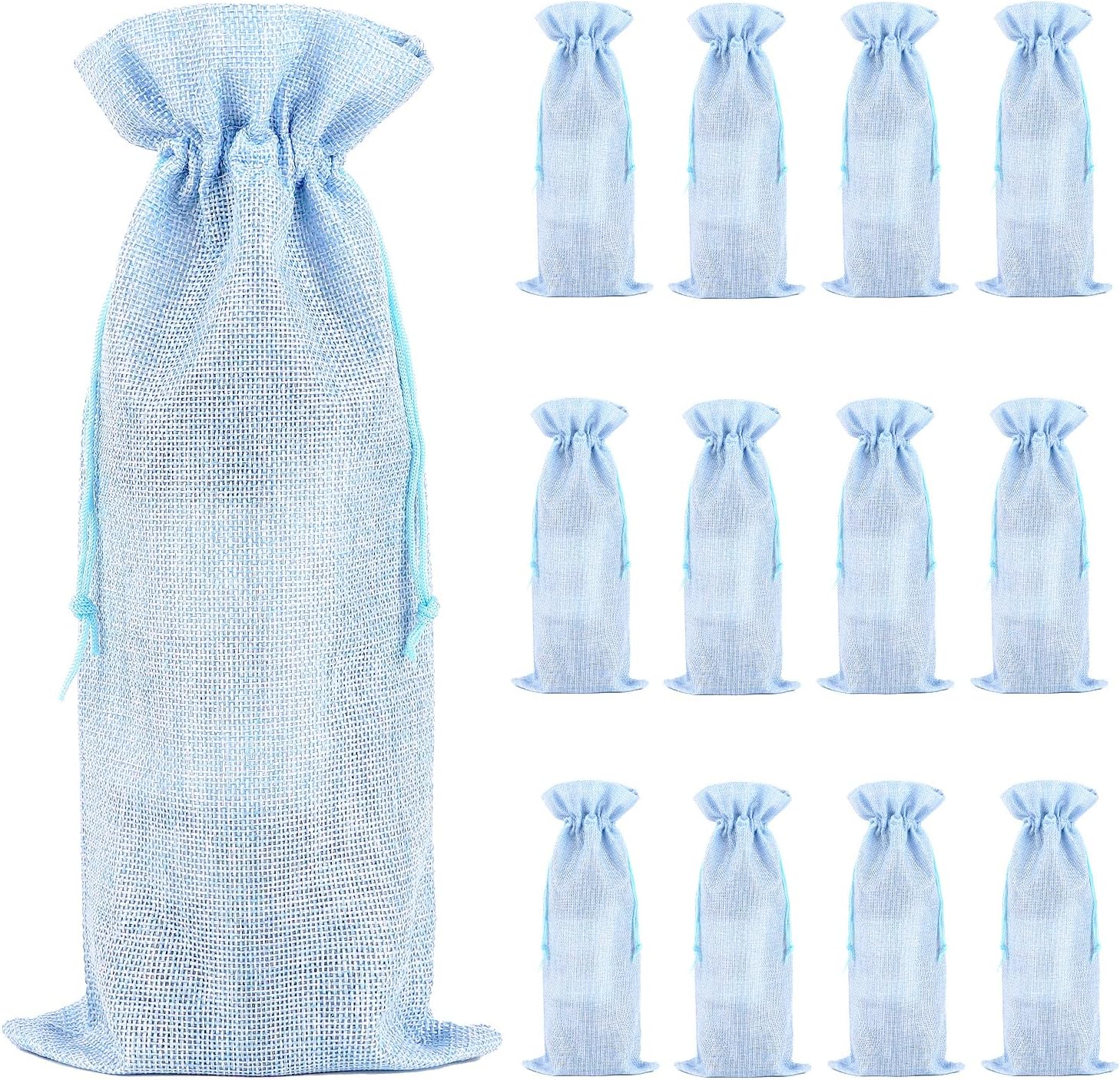 [Wine Gift Bag Set] 13.5x5.9 inch Burlap Drawstring Wine Bags with 10m Jute Twine & Kraft Tags – Eco-Friendly Rustic Bottle Bags for Wine, Champagne & Holiday Gifting