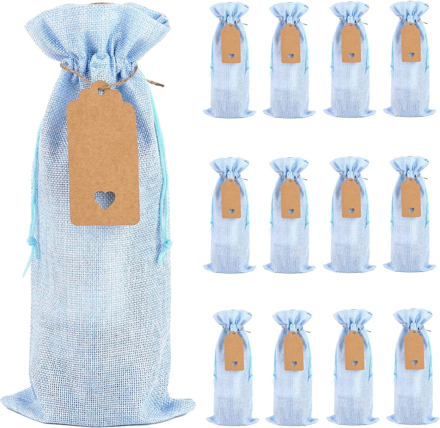 [Wine Gift Bag Set] 13.5x5.9 inch Burlap Drawstring Wine Bags with 10m Jute Twine & Kraft Tags – Eco-Friendly Rustic Bottle Bags for Wine, Champagne & Holiday Gifting