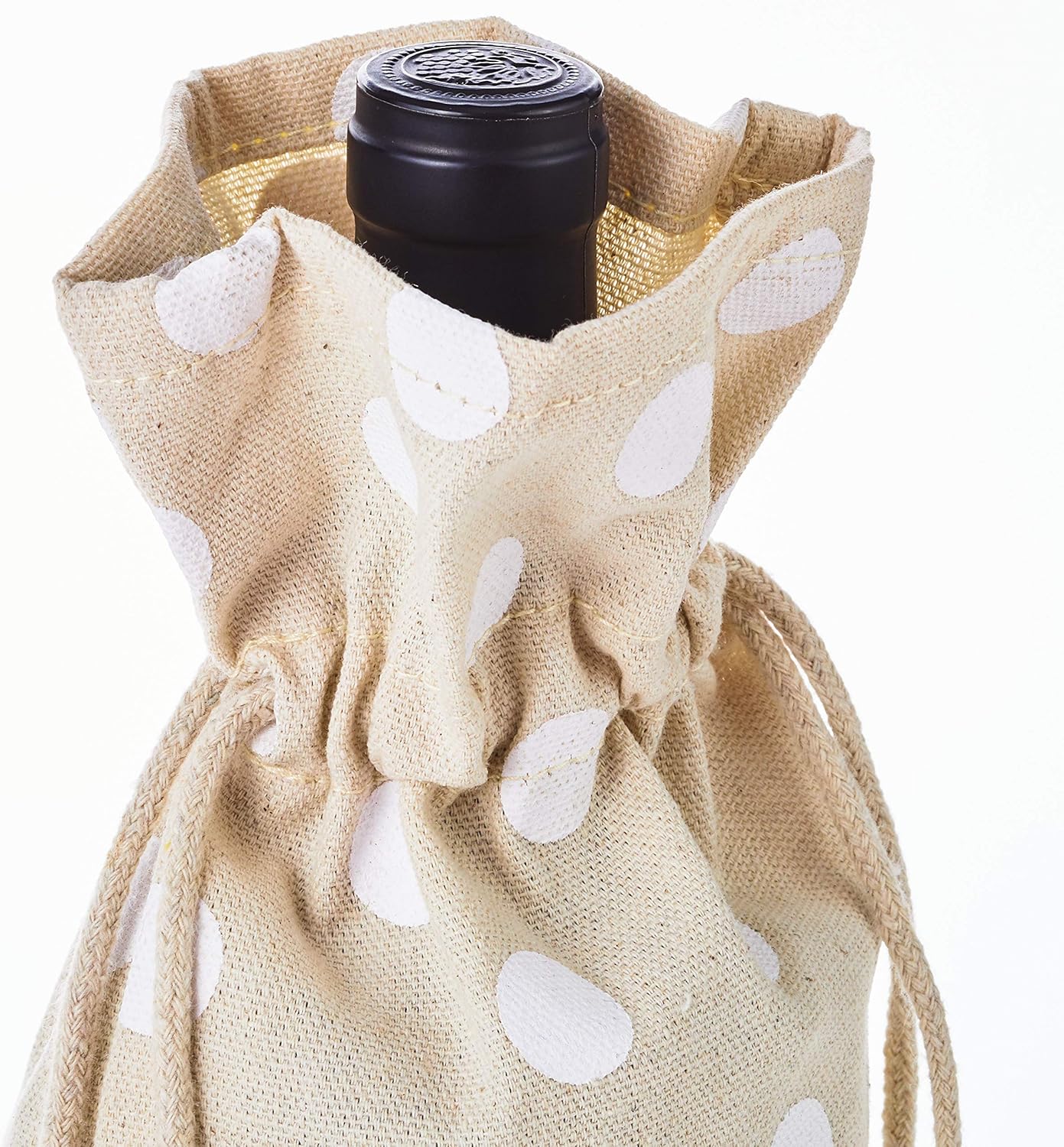 [3 Pack] Fabric Drawstring Wine Bottle Bags – Reusable Canvas Gift Bags with White Polka Dots, Eco-Friendly Pouch for Wine, Champagne & Spirits, Size 13.7" H x 3.2" Diameter