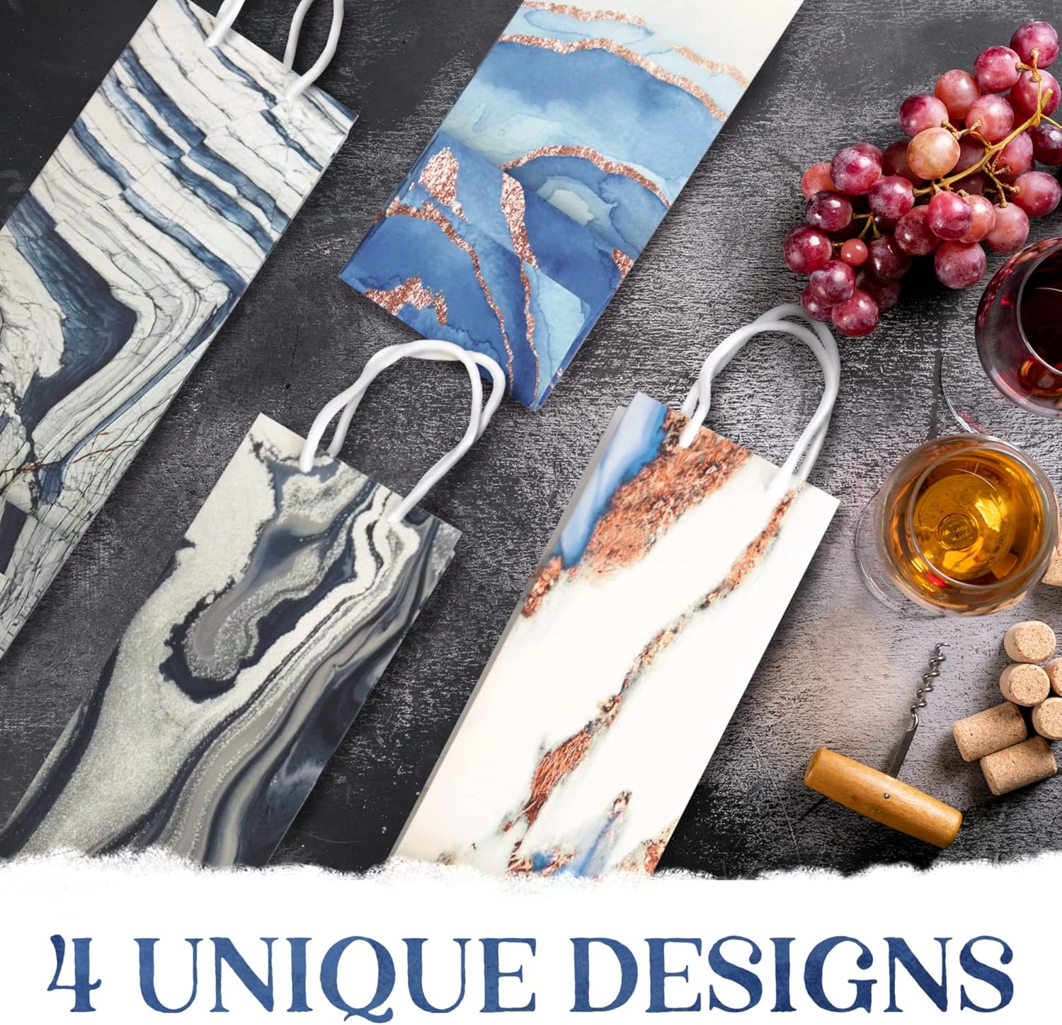 [12 Pack] Premium Wine Gift Bags – Stylish Thickened Paper Bottle Bags with Sturdy Handles, Perfect for Wine, Champagne & Liquor, Size 3.5" W x 4.7" D x 14.1" H